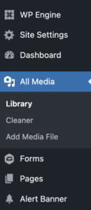 A screenshot of the left-hand menu of the back-end of a UCCE website with "All Media" selected.